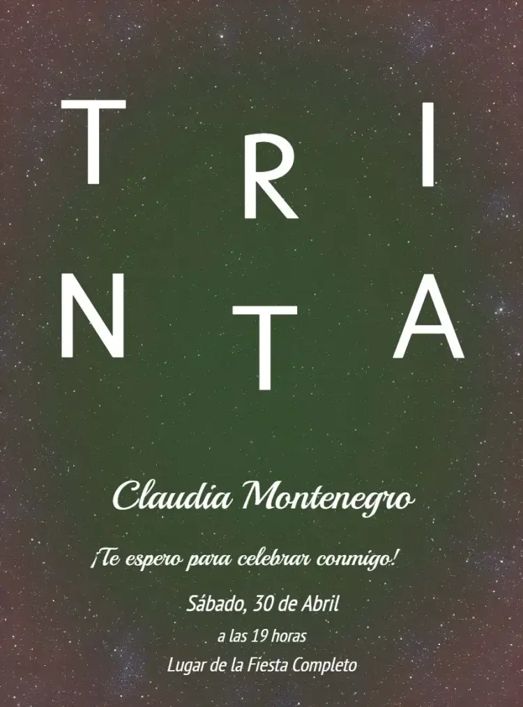 Invitación Treinta Años Minimalista Glitter