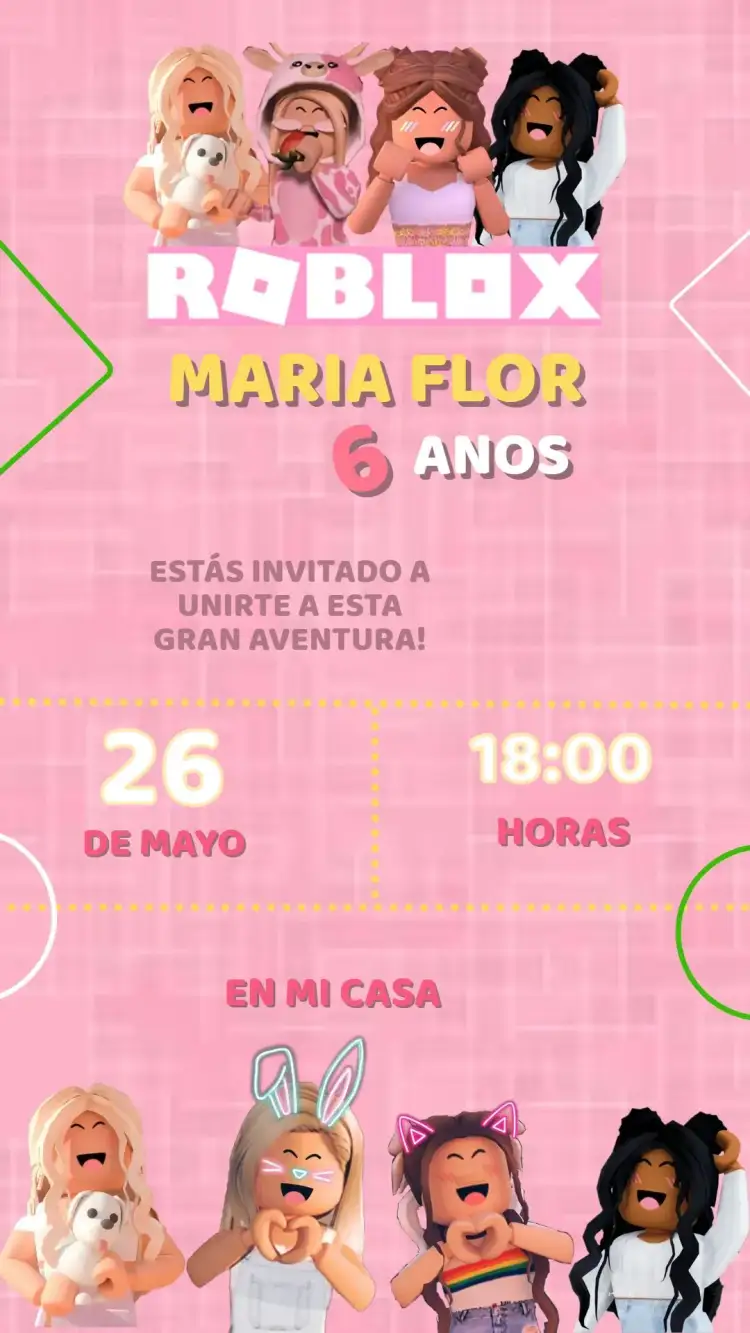 Invitación Invitación Cumpleaños Roblox Rosa – tema Cumpleaños Infantil rosa, gamer, infantil, moderno, divertido, fantasia