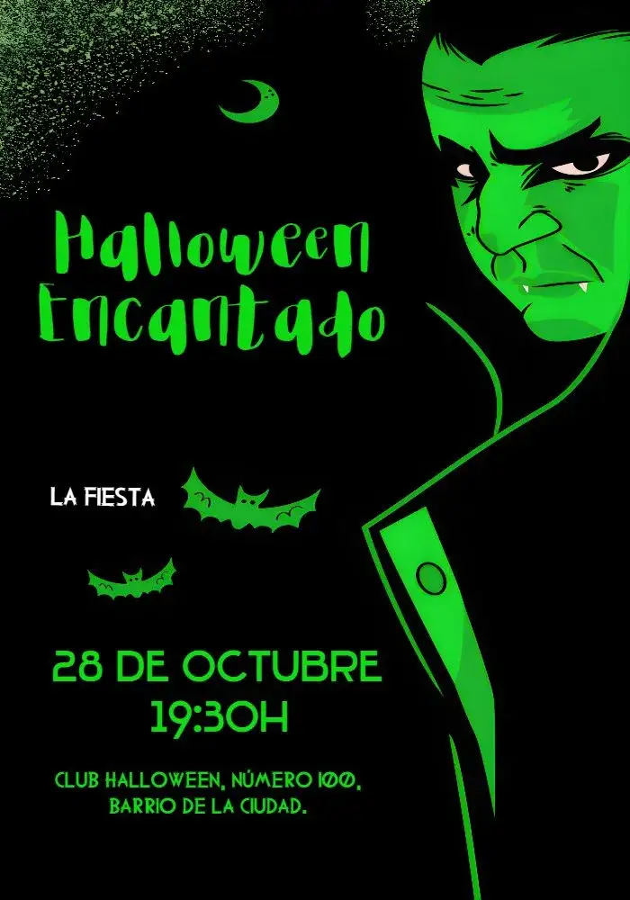 Invitación Halloween Trick – tema Fechas Conmemorativas estilo gótico, colores naranja y morado, elementos gráficos de Halloween, diseño divertido, ilustraciones de monstruos, diseño festivo