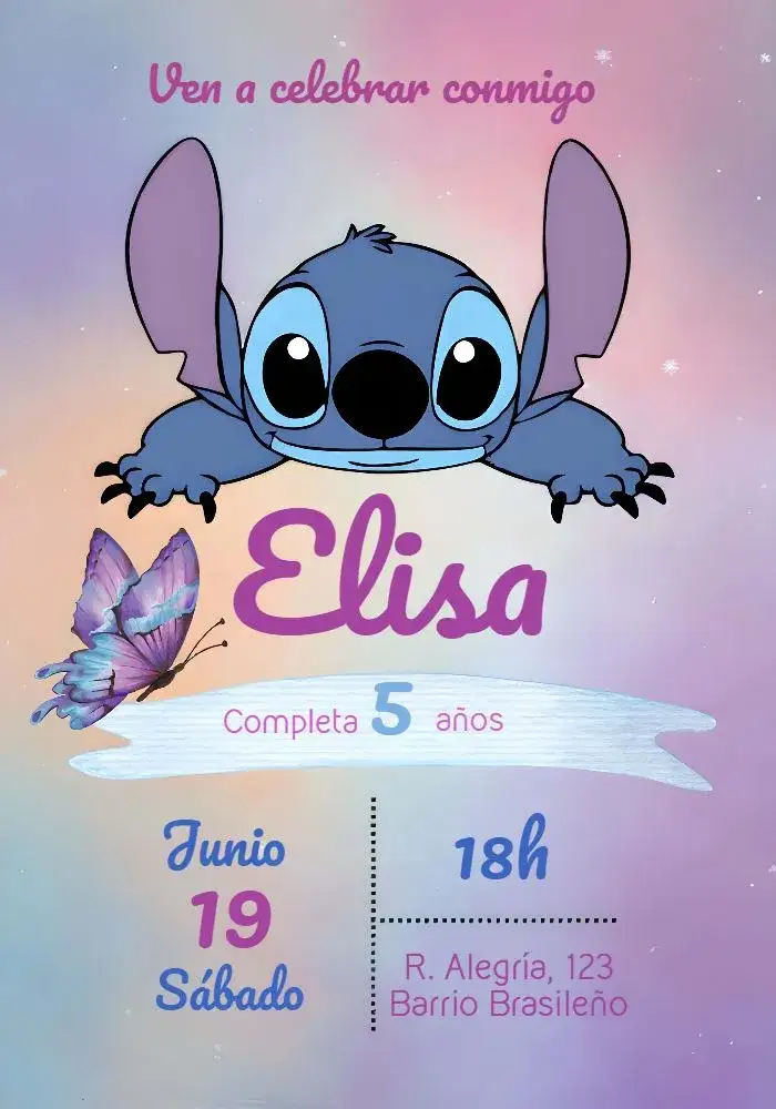 Invitación Stitch Pastel – tema Más buscados floral, pastel, colorido, acuarela, moderno, alegre