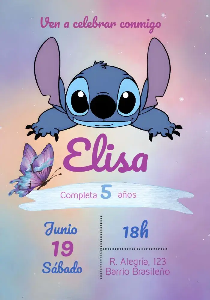 Invitación Stitch Pastel