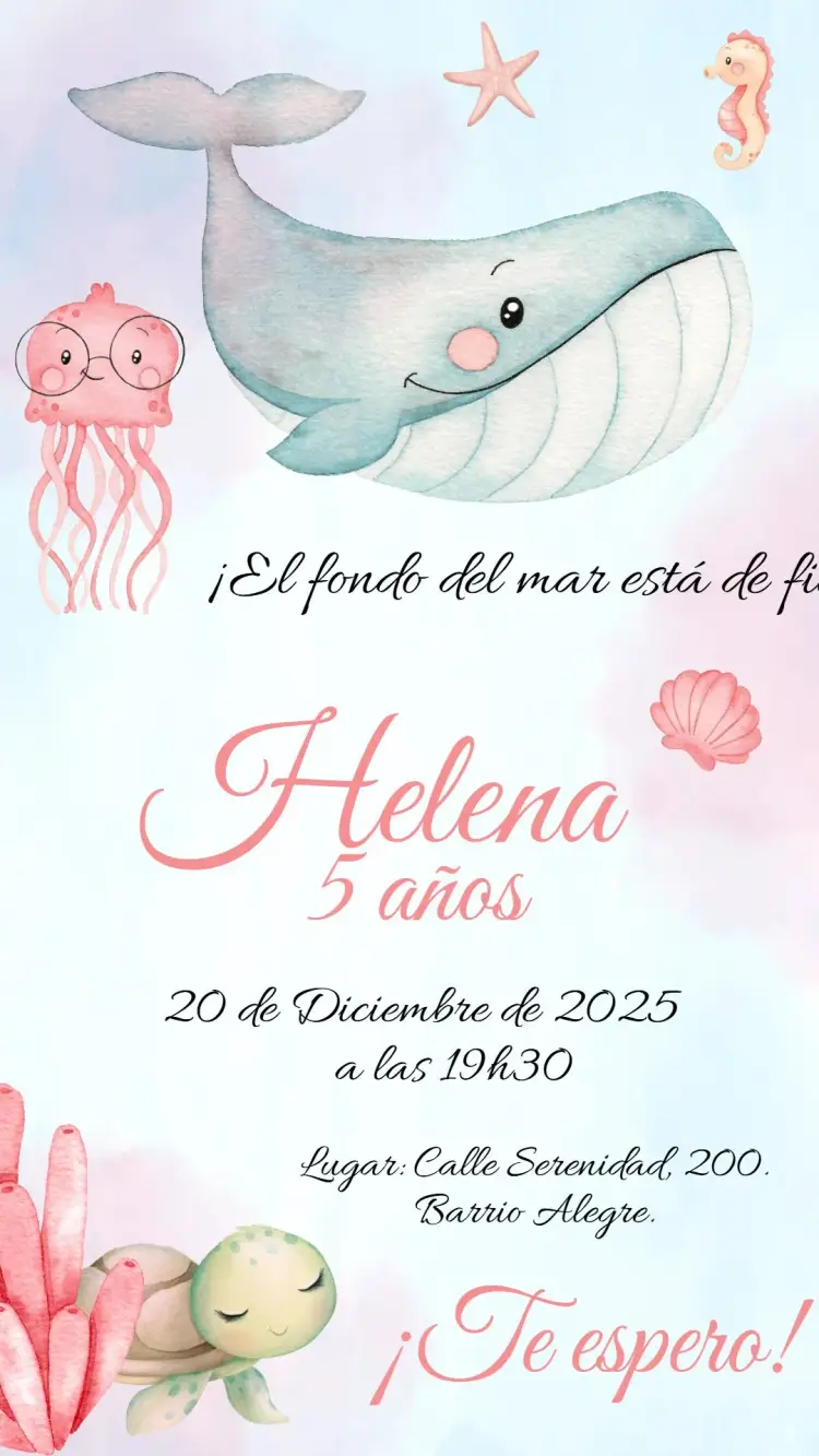 Invitación fondo del mar niña