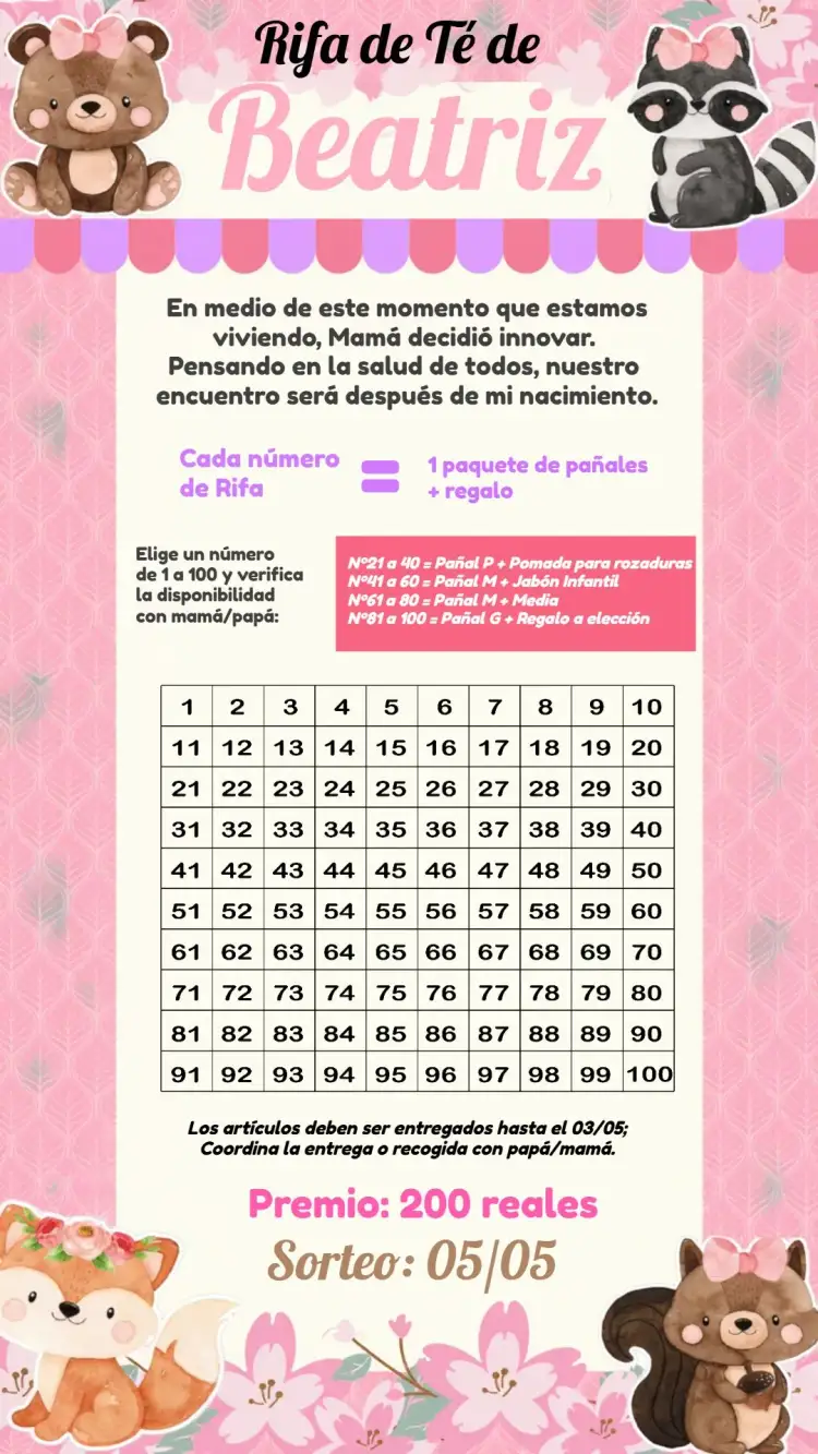 Invitación Té Rifa Bosque Encantado Cha – tema Té Rifa floral, pastel, moderno, natural, delicado, divertido