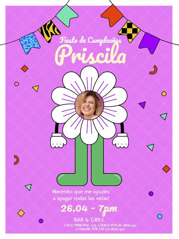 Invitación Divertido Femenino Con Foto Joven – tema Cumpleaños Infantil divertido, floral, colorido, moderno, jovem, divertido