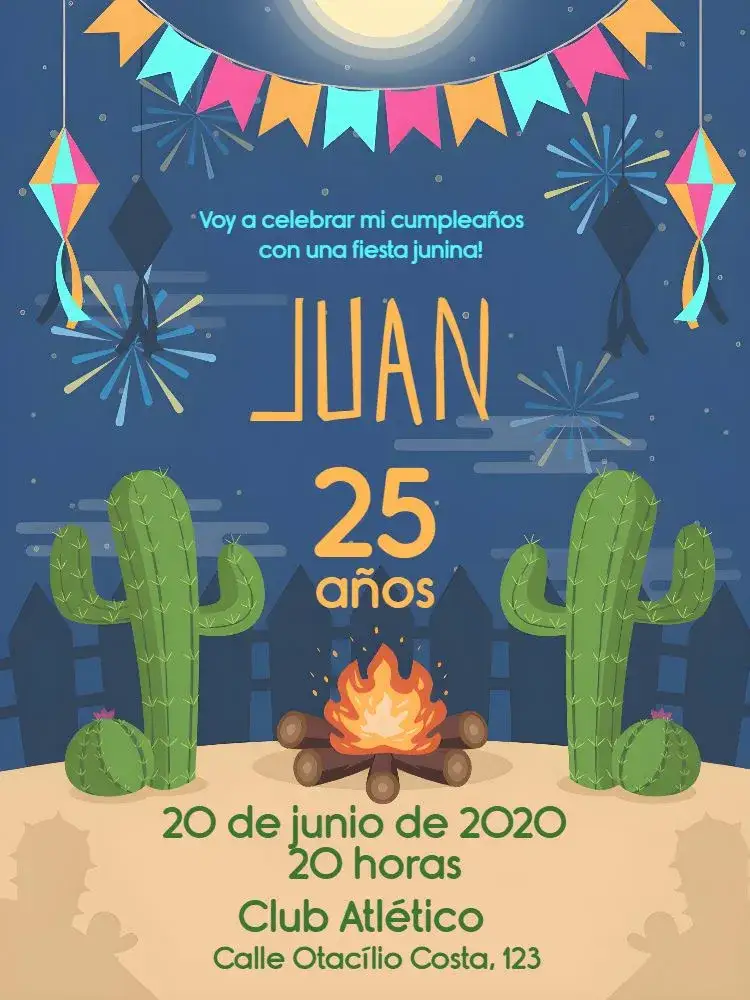 Invitación De Fiesta Junina Arraiá João – tema Fechas Conmemorativas colorido, vintage, caipira, rústico, festivo, tradicional