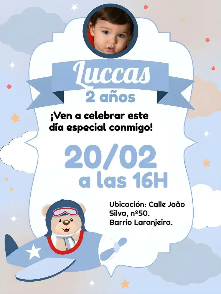 Invitación Oso Aviador Con Foto Niño