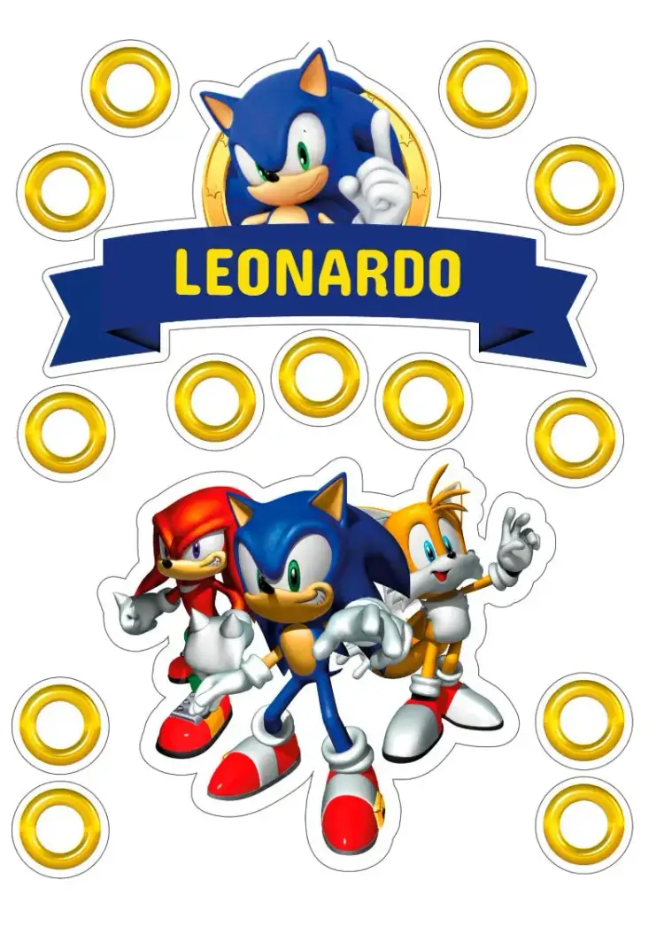 Invitación Topper de Pastel Sonic Colorido – tema Topper de torta colorido, divertido, temática de juegos, vibrante, infantil, aeroespacial
