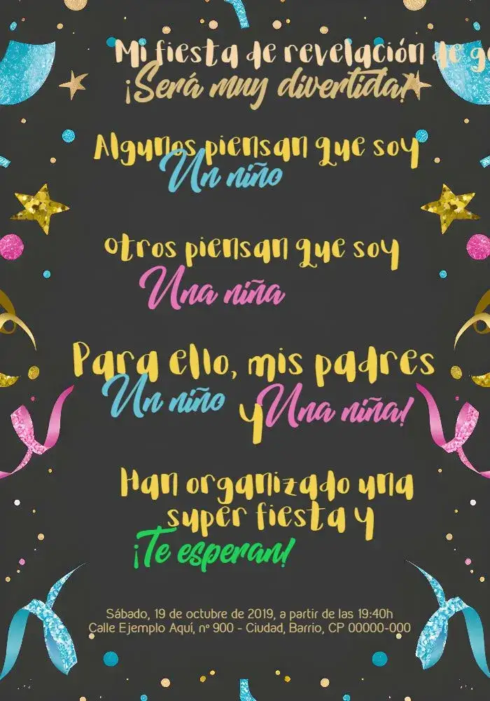 Invitación Baby Gender Reveal Blue or Pink Tea – tema Revelación Bebé moderno, lúdico, azul, divertido, jovial