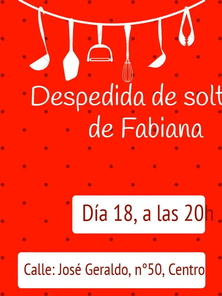 Invitación Despedida de Soltera Celebración – tema Despedida de Soltera rojo vibrante, elementos de cocina, diseño festivo, alegres burbujas, inspirado en utensilios, estilo contemporáneo