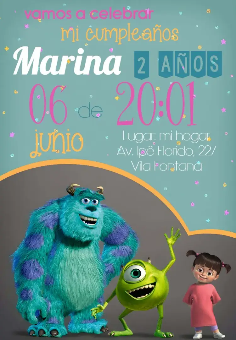 Invitación Monstruos S.A. Boo Pixar
