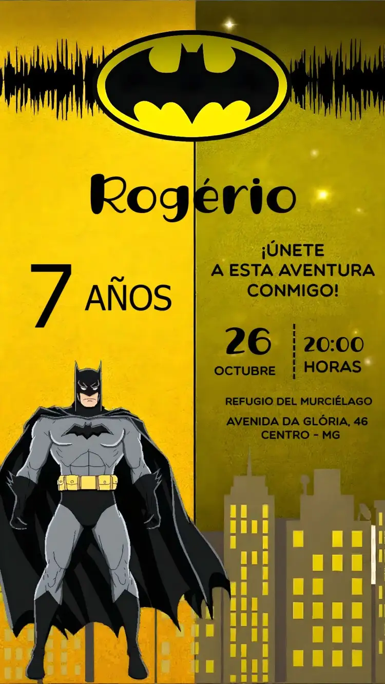 Invitación Batman Cómics – tema Más buscados moderno, colorido, temática de super-héroes, vibrante, historietas, animación