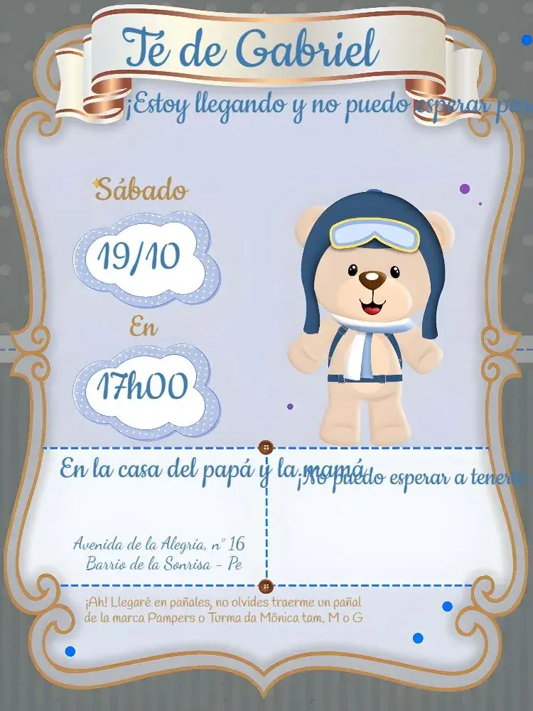 Invitación Baby Shower Aviator Bear White