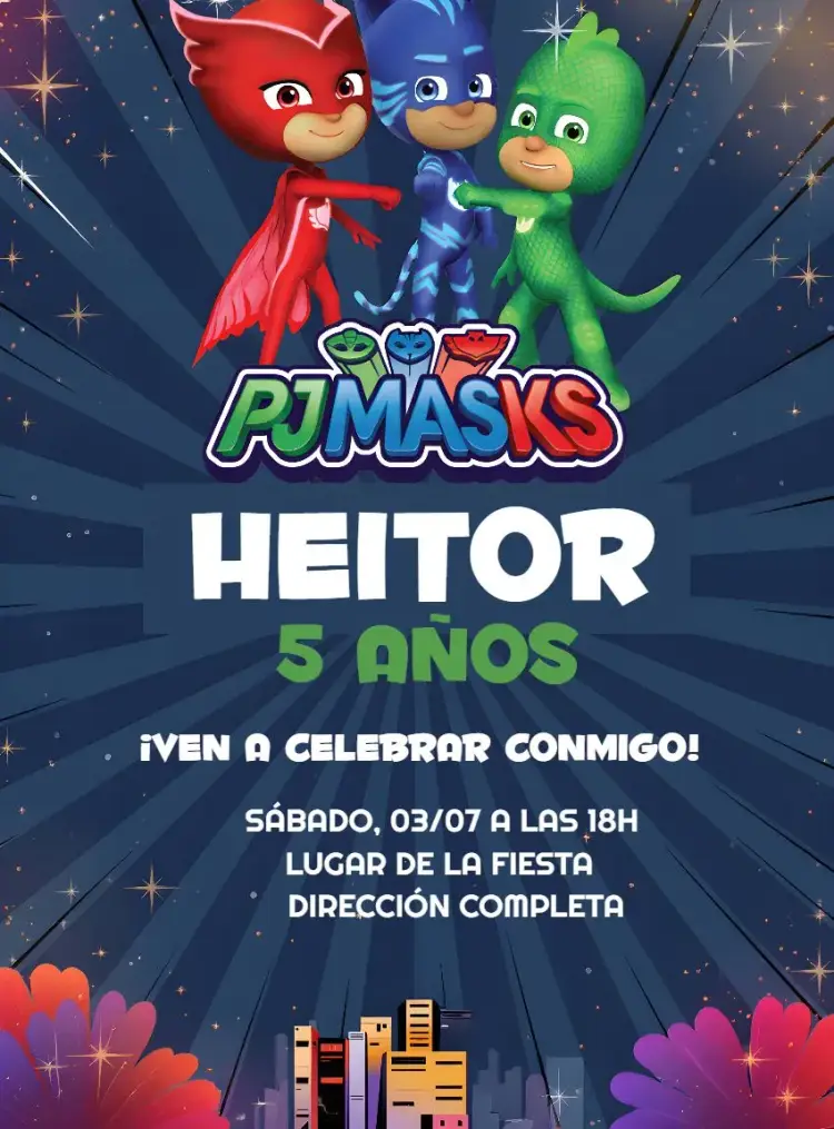 Invitación Pj Masks Héroes