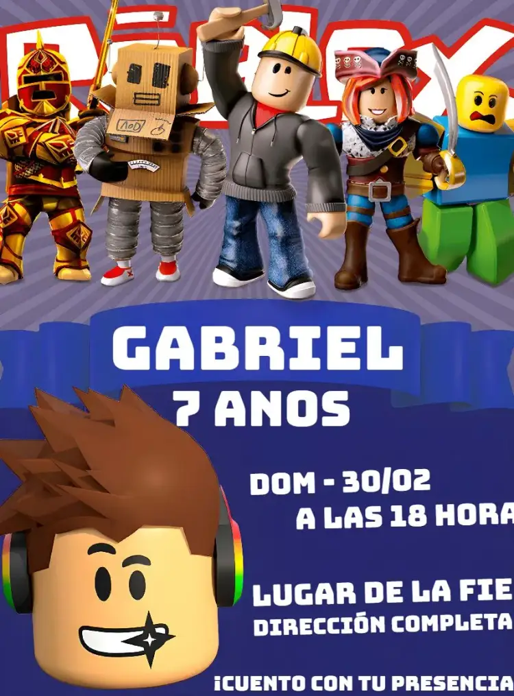 Invitación Juego Roblox – tema Más buscados moderno, divertido, juegos, colorido, infantil