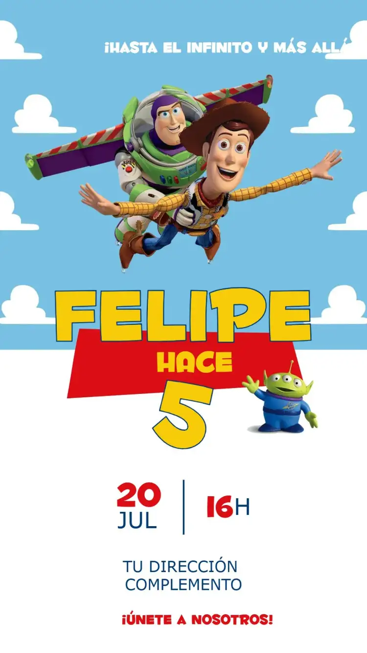 Invitación Toy Story – tema Cumpleaños Infantil colorido, divertido, temático, infantil, ilustraciones de personajes, estilo animado