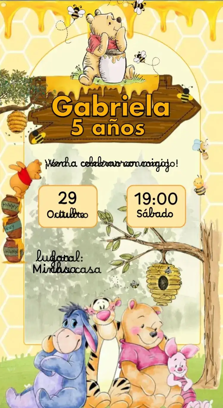 Invitación Oso Pooh – tema Cumpleaños Infantil colorido, lúdico, divertido, infantil, temático, animales