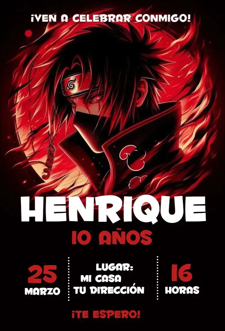 Invitación Itachi Uchiha 2 – tema Cumpleaños Infantil anime, colorido, moderno, divertido, jovem, temático