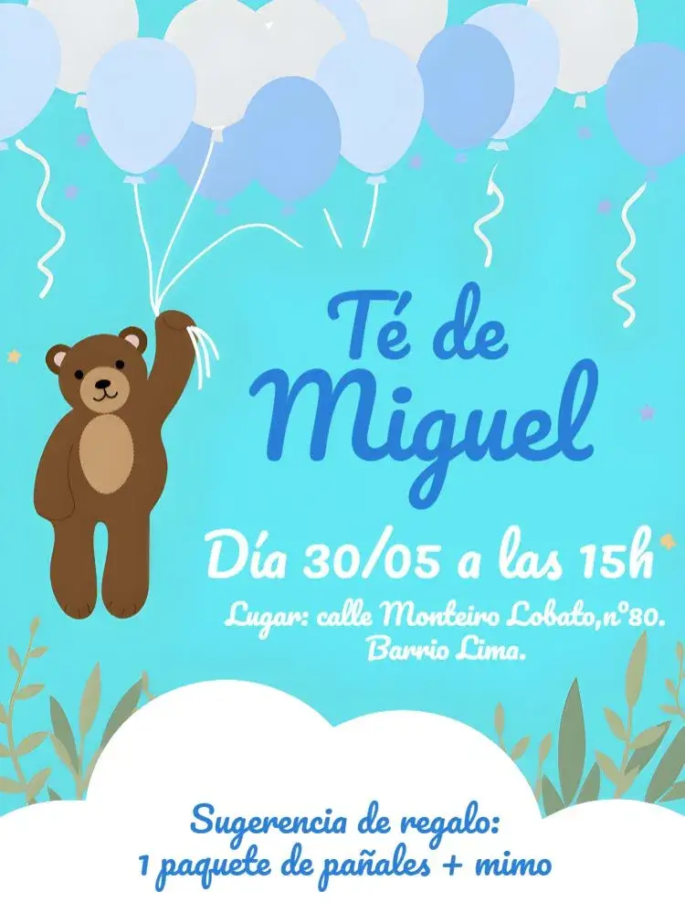 Invitación Baby Shower Oso Globos Aerostáticos