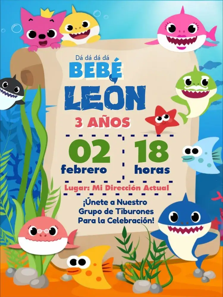 Invitación Baby Shark Mar