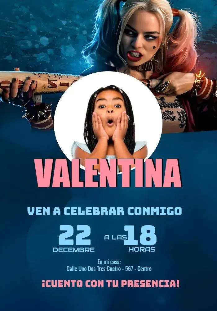 Invitación Arlequina Con Foto Cómics