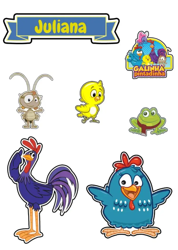 Invitación Topo De Tarta Gallina Pintadita Azul – tema Topper de torta colorido, infantil, divertido, temático, brincalhão