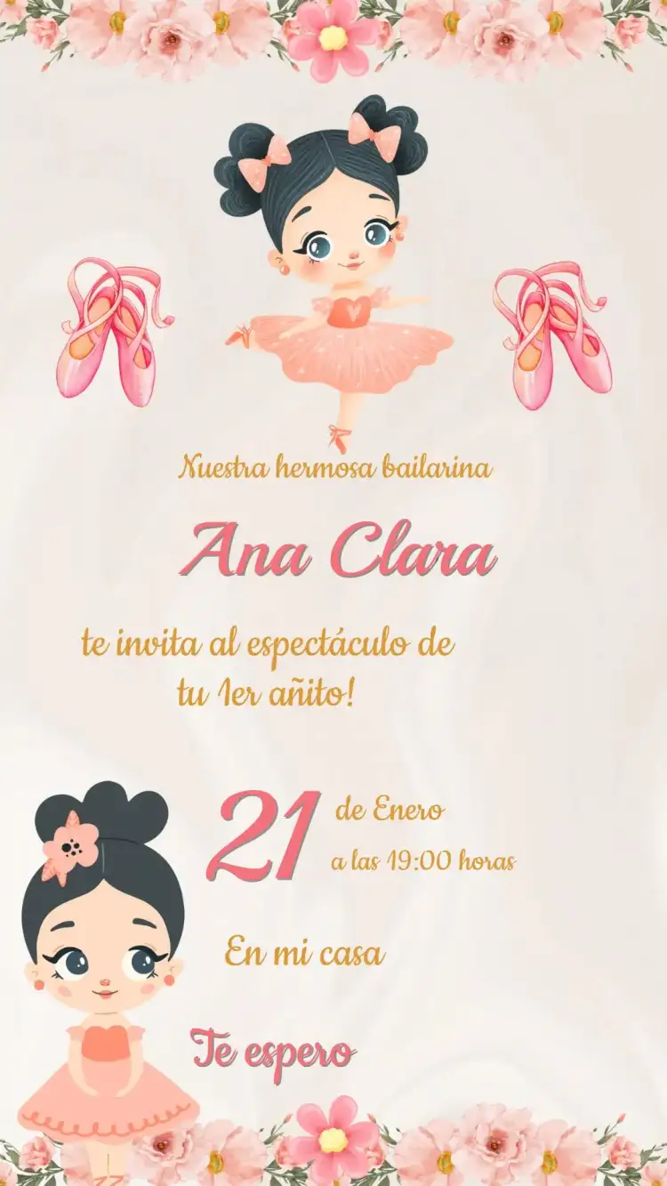 Invitación Digital Cumpleaños Bailarina Para Editar