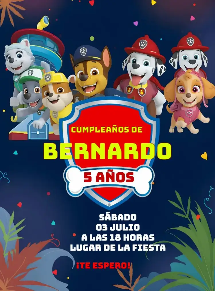 Invitación Patrulla Canina Skye – tema Cumpleaños Infantil divertido, colorido, infantil, moderno, temático, animado