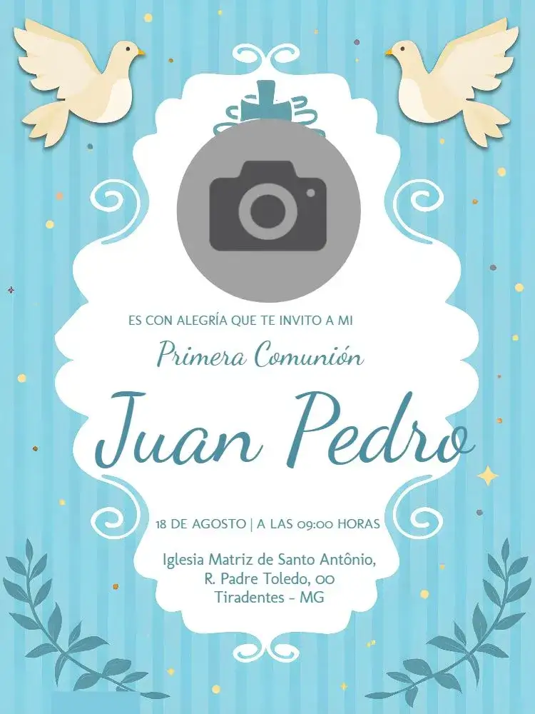 Invitación Primera Comunión Con Foto de Ángel – tema Primera Comunión azul, ángeles, religioso, infantil, delicado, minimalista