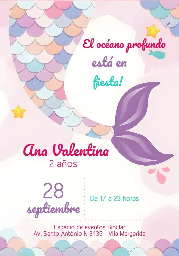 Invitación Sirena Fondo Del Mar Escama