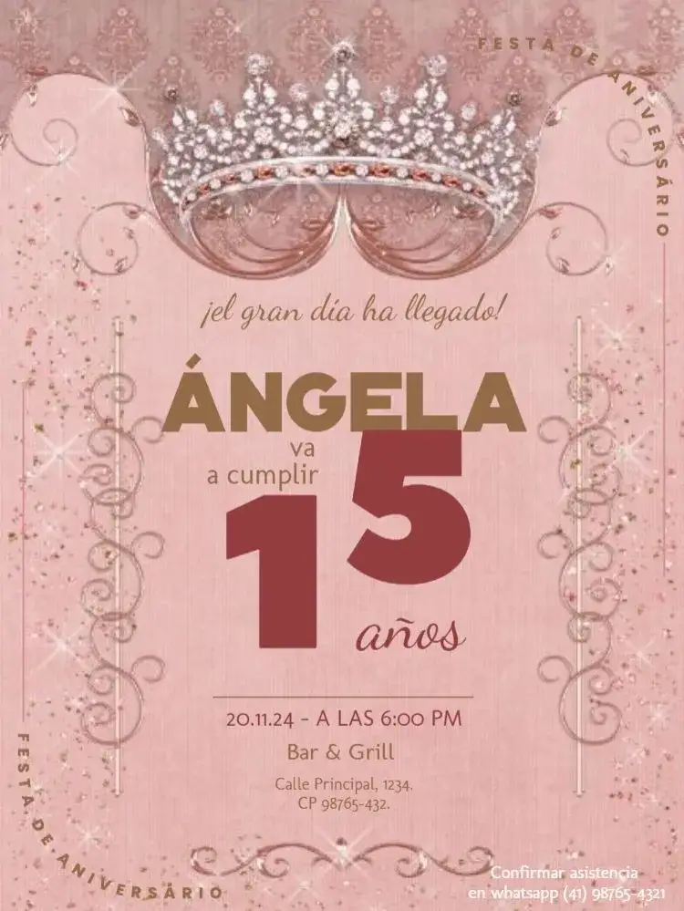 Invitación 15 Años Con Confirmación De Asistencia – tema 15 años moderno, elegante, dorado, floral, minimalista