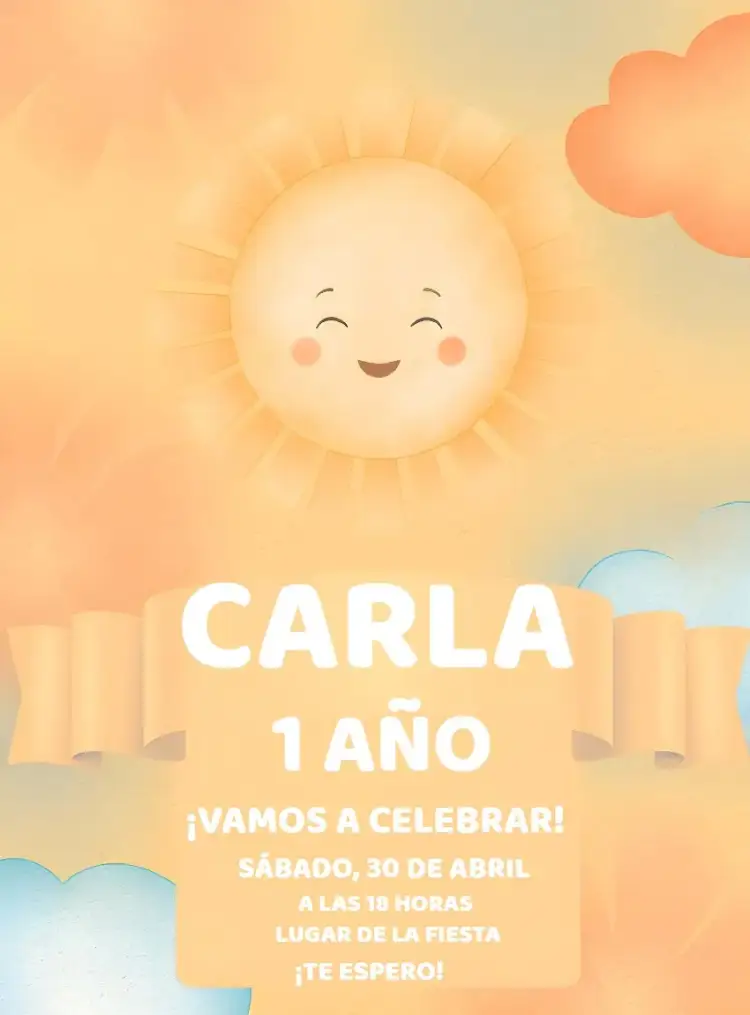 Invitación Primera Vuelta Al Sol Rayo – tema Primera Comunión acuarela, infantil, colorido, lúdico, moderninho, divertido