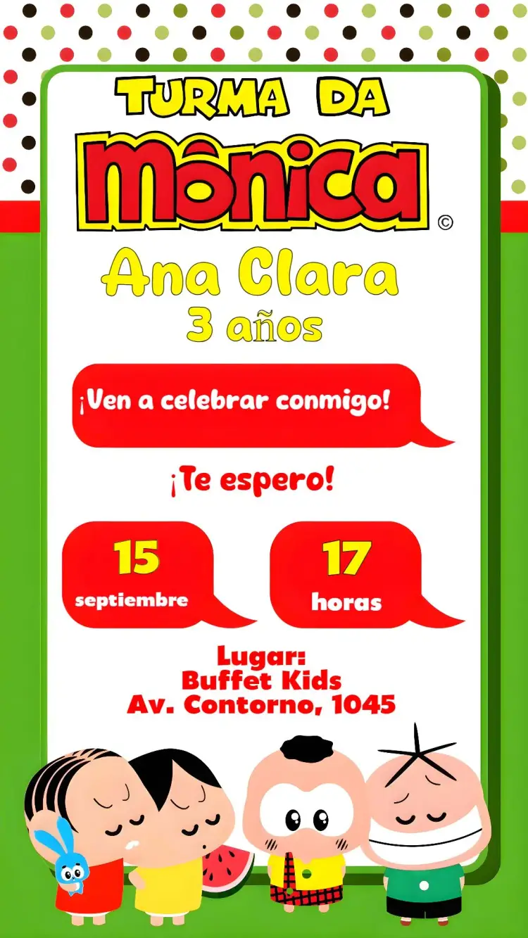 Invitación Turma da Mónica editable y personalizable