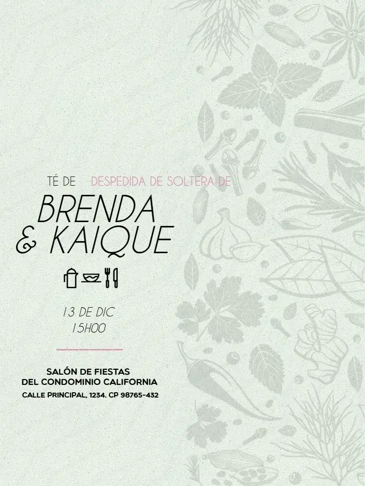 Invitación Encuentro de Té de Cocina Delicado – tema Despedida de Soltera delicado, minimalista, verde claro, sencillo, moderno