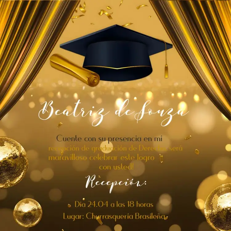 Invitación Graduación Dorado Instagram editable y personalizable