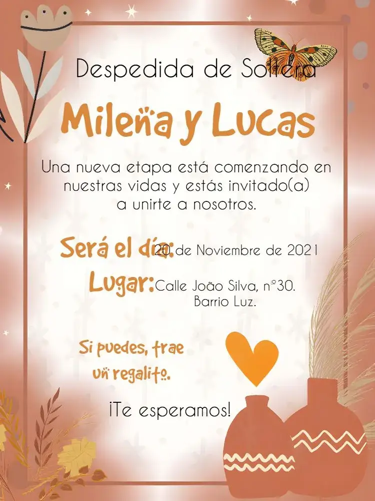 Invitación Despedida de Soltera Boho Mariposa