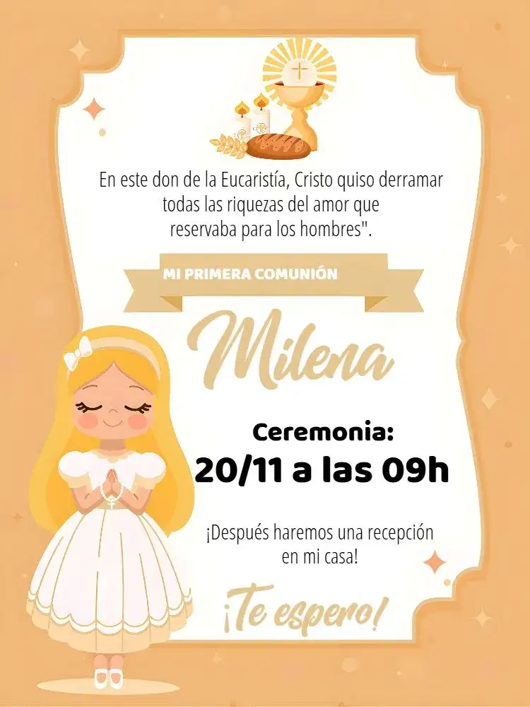 Primera Comunión Niña Rubia Católica