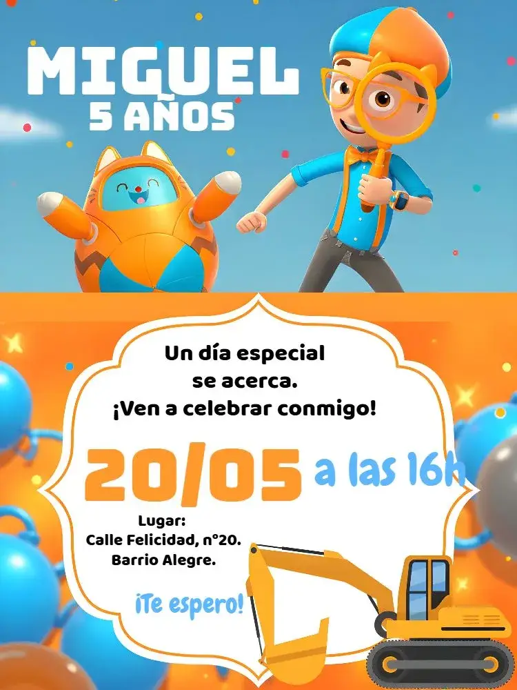 Invitación Blippi Azul