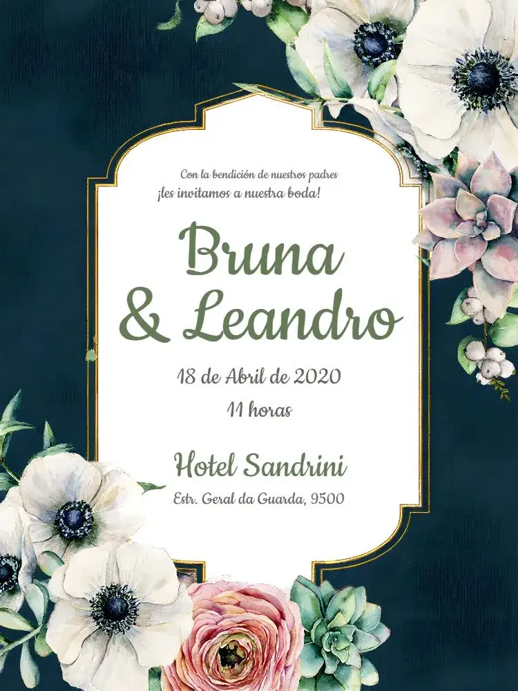 Invitación Boda Floral - Blanco y Dorado – tema Boda floral, dorado, romántico, elegante, moderno, minimalista