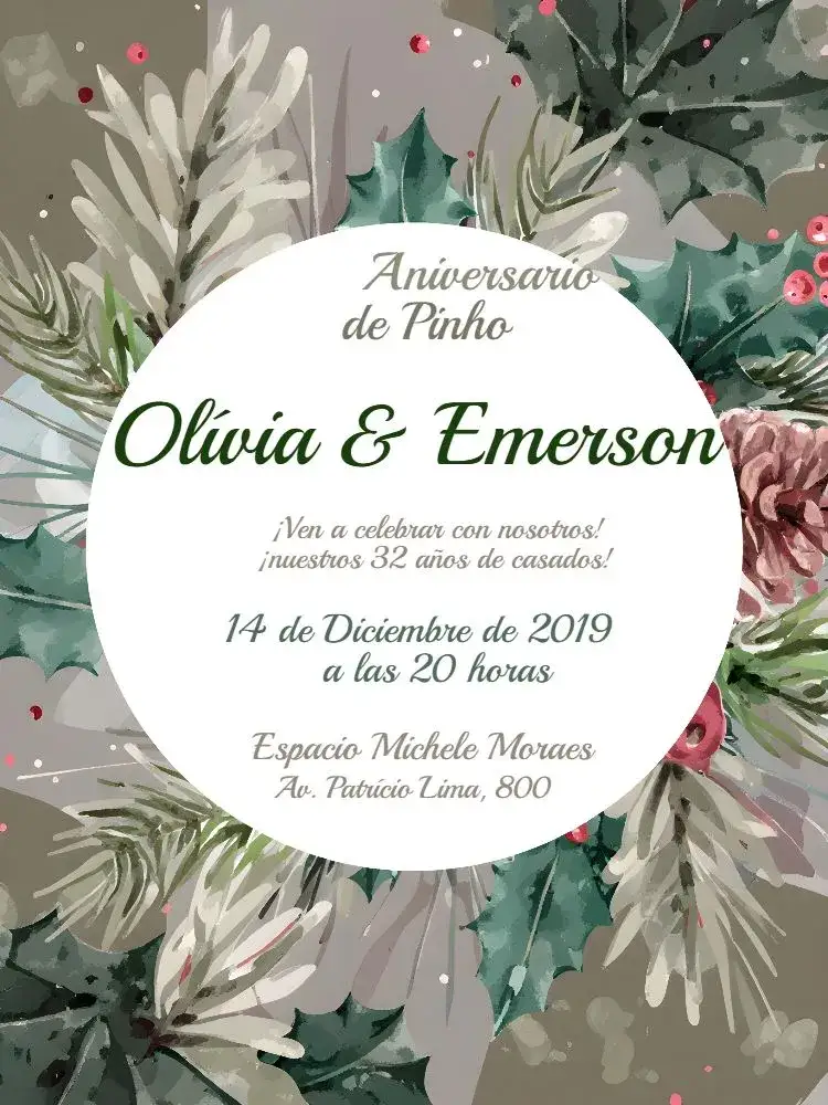 Invitación Bodas De Pino Anos – tema Despedida de Soltera rústico, floral, minimalista, vintage, romántico, natural