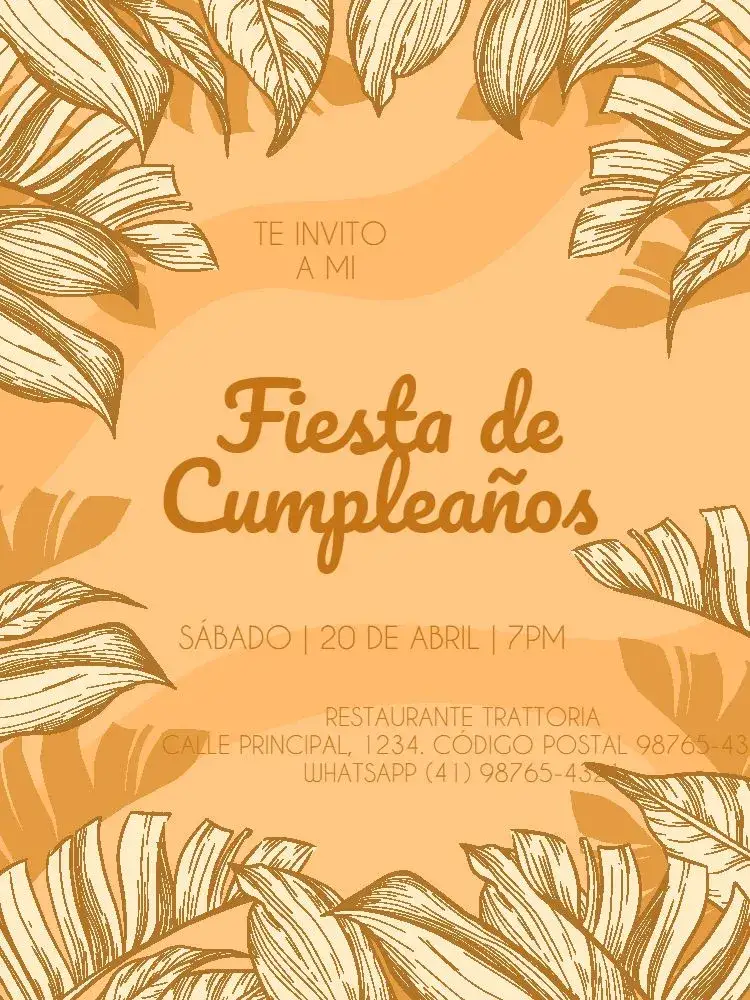 Invitación Adulto Femenino Naranja Encuentro – tema Cumpleaños Infantil naranja vibrante, delicado, foliaje, moderno, femenino, alegre