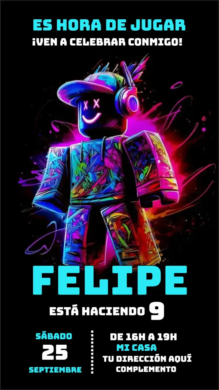 Invitación Roblox editable y personalizable