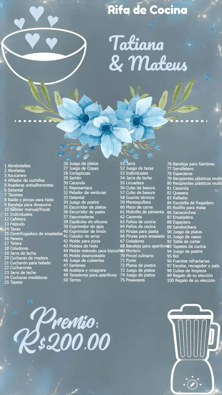 Invitación Rifa de Cocina Floral Pizarra Negra Verde