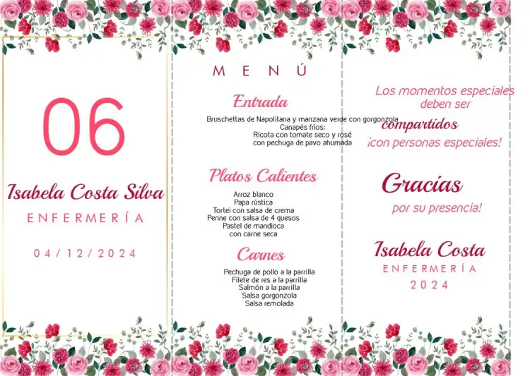 Menú Triángulo Graduación Floral Tótem