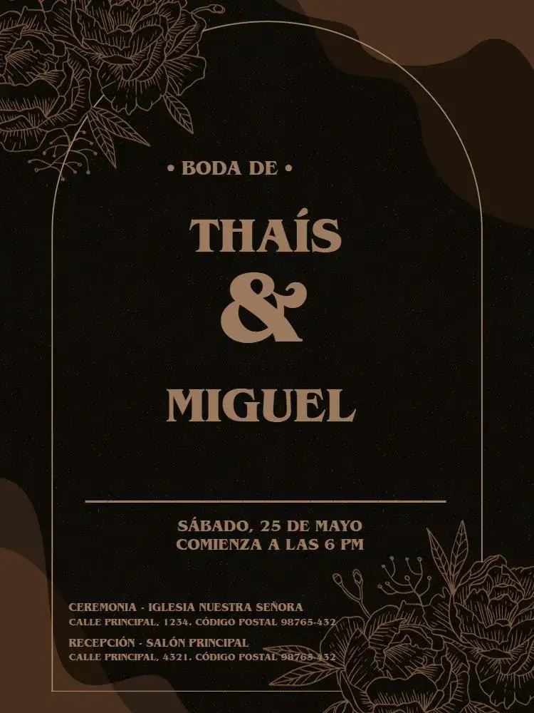 Invitación Boda Elegante Oscuro Dorado Esposo – tema Boda dorado, oscuro, floral, elegante, moderno
