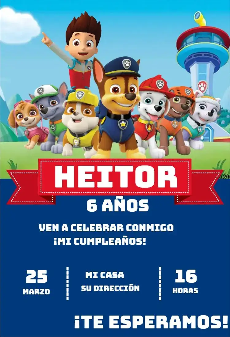 Invitación Invitación Patrulla Canina Grupo Farol – tema Cumpleaños Infantil colorido, aventura, temática, divertido, infantil