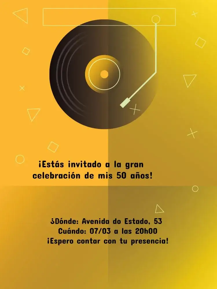 Invitación Fiesta Retro Triángulo – tema Cumpleaños geométrico, retro, vibrante, moderno, colorido, disco