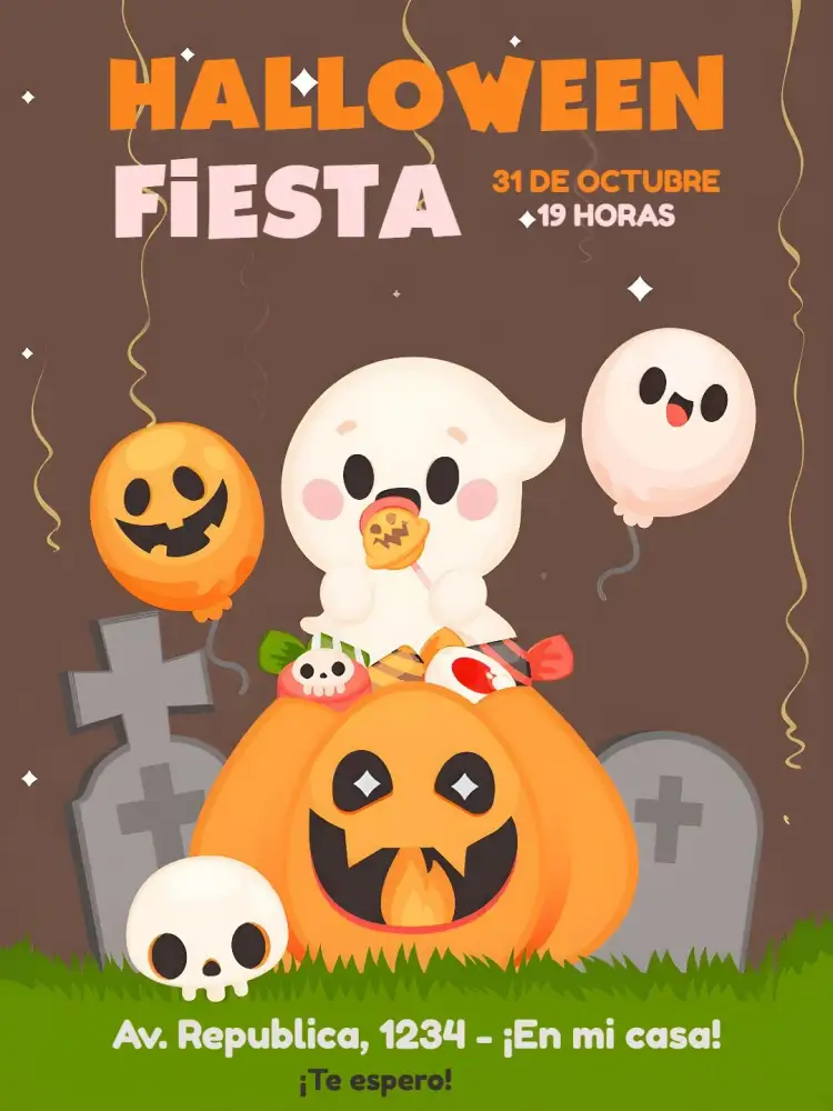 Invitación Halloween Rosa – tema Fechas Conmemorativas rosa, negro, blanco, naranja, divertido, moderno