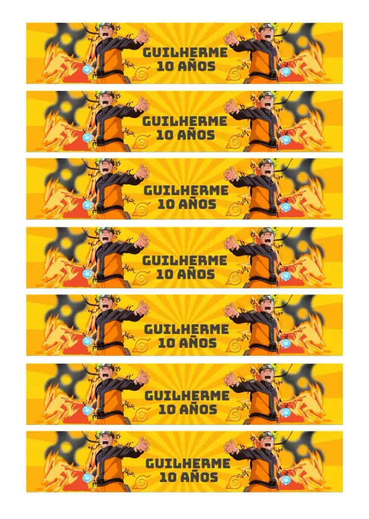 Invitación Etiqueta Para Botella 200ml Naruto Guaraná