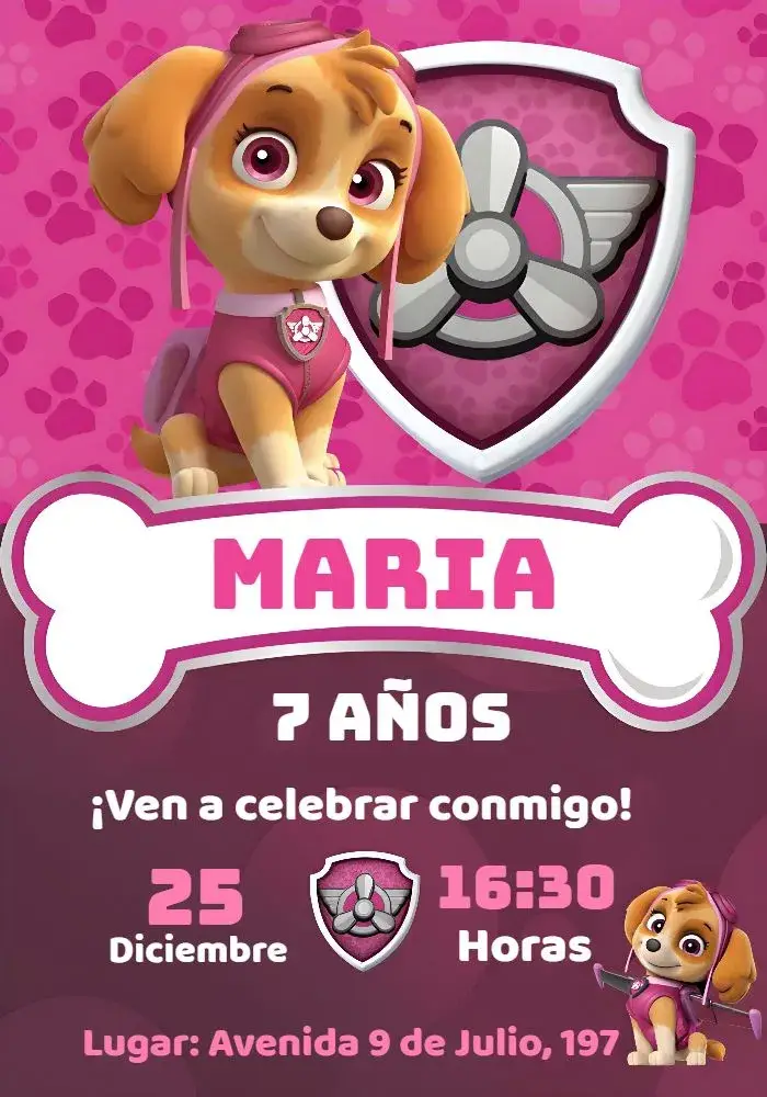 Invitación Skye Patrulla Canina Cachorro