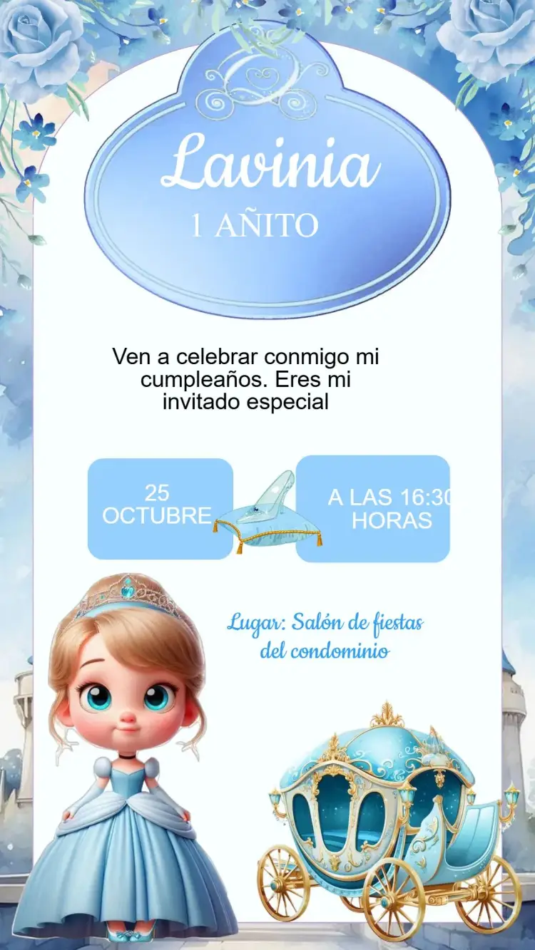 Invitación Cumpleaños Cenicienta Bebé